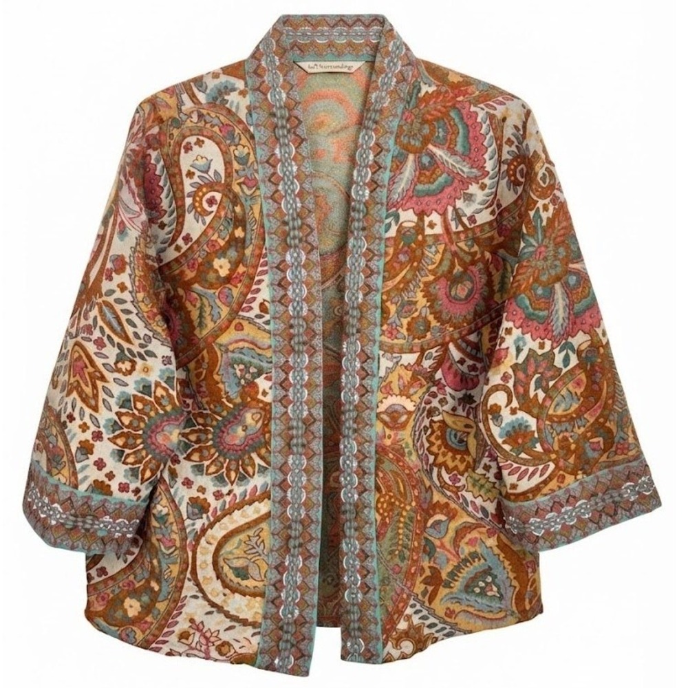 Soft Surroundings Multi Paisley Kimono Jacket L Open Front Tapestry - CJ